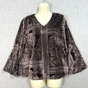 Chicos Velvet Burnout Top Size 0 Small Bell Sleeve Fairy Grunge Whimsigoth Y2K